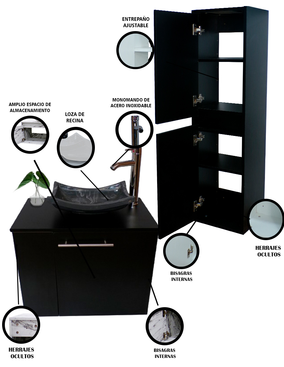 Foto 6 pulgar | Combo Gabinete de Baño con Lavamanos + Gabinete de Almacenamiento Francesco Negro