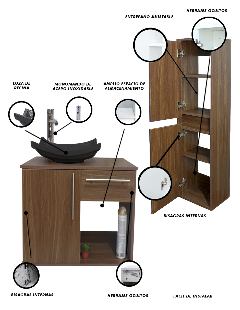 Foto 6 pulgar | Combo de Gabinete para Baño con Lavamanos y Monomando + Gabinete de Almacenamiento Jacquemart Marrón