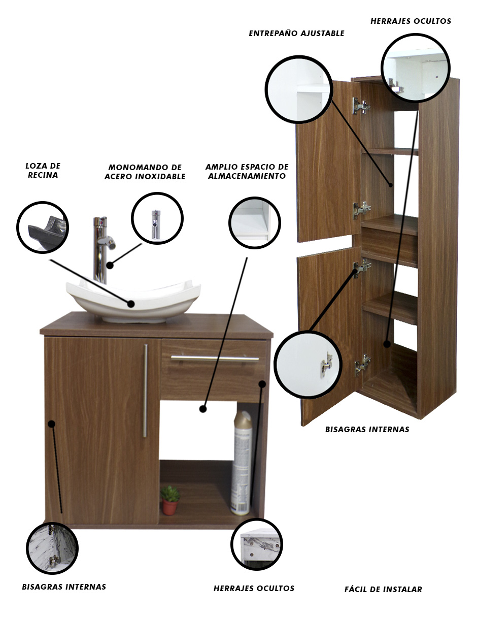 Foto 6 pulgar | Combo de Gabinete para Baño con Lavamanos y Monomando + Gabinete de Almacenamiento Jacquemart Marrón