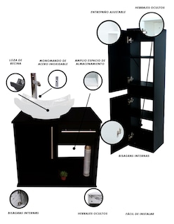 Foto 5 | Combo de Gabinete para Baño con Lavamanos y Monomando + Gabinete de Almacenamiento Jacquemart Negro