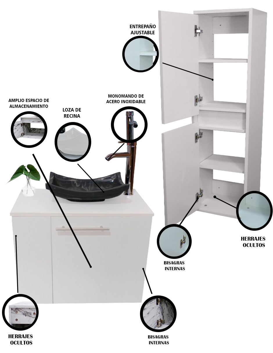 Foto 5 | Combo Gabinete de Baño con Lavamanos + Gabinete de Almacenamiento Francesco Blanco