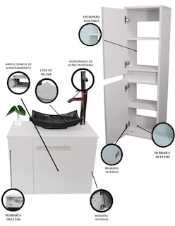 Foto 5 | Combo Gabinete de Baño con Lavamanos + Gabinete de Almacenamiento Francesco Blanco