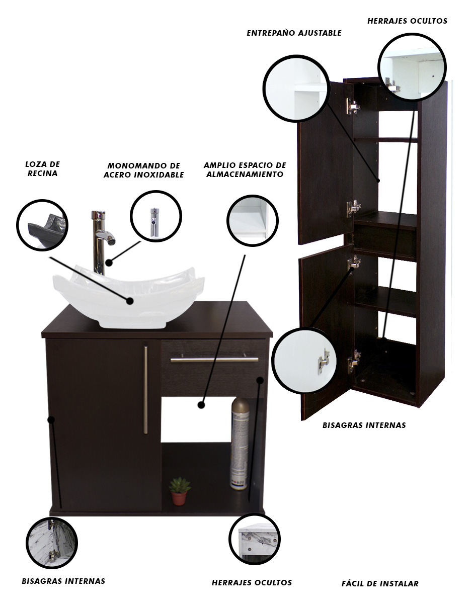 Foto 6 pulgar | Combo de Gabinete para Baño con Lavamanos y Monomando + Gabinete de Almacenamiento Jacquemart Marrón