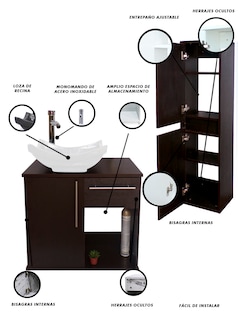Foto 5 | Combo de Gabinete para Baño con Lavamanos y Monomando + Gabinete de Almacenamiento Jacquemart Marrón