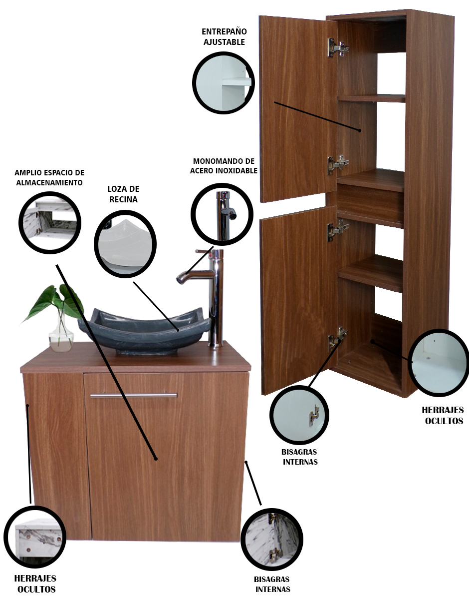 Foto 5 | Combo Gabinete de Baño con Lavamanos + Gabinete de Almacenamiento Francesco Marrón