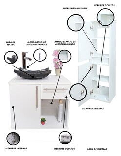 Foto 5 | Combo de Gabinete para Baño con Lavamanos y Monomando + Gabinete de Almacenamiento Jacquemart Blanco