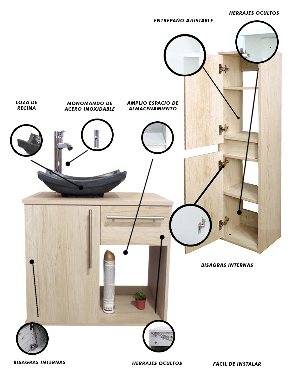 Foto 6 pulgar | Combo De Gabinete para Baño con Lavamanos Y Monomando + Gabinete De Almacenamiento Jacquemart