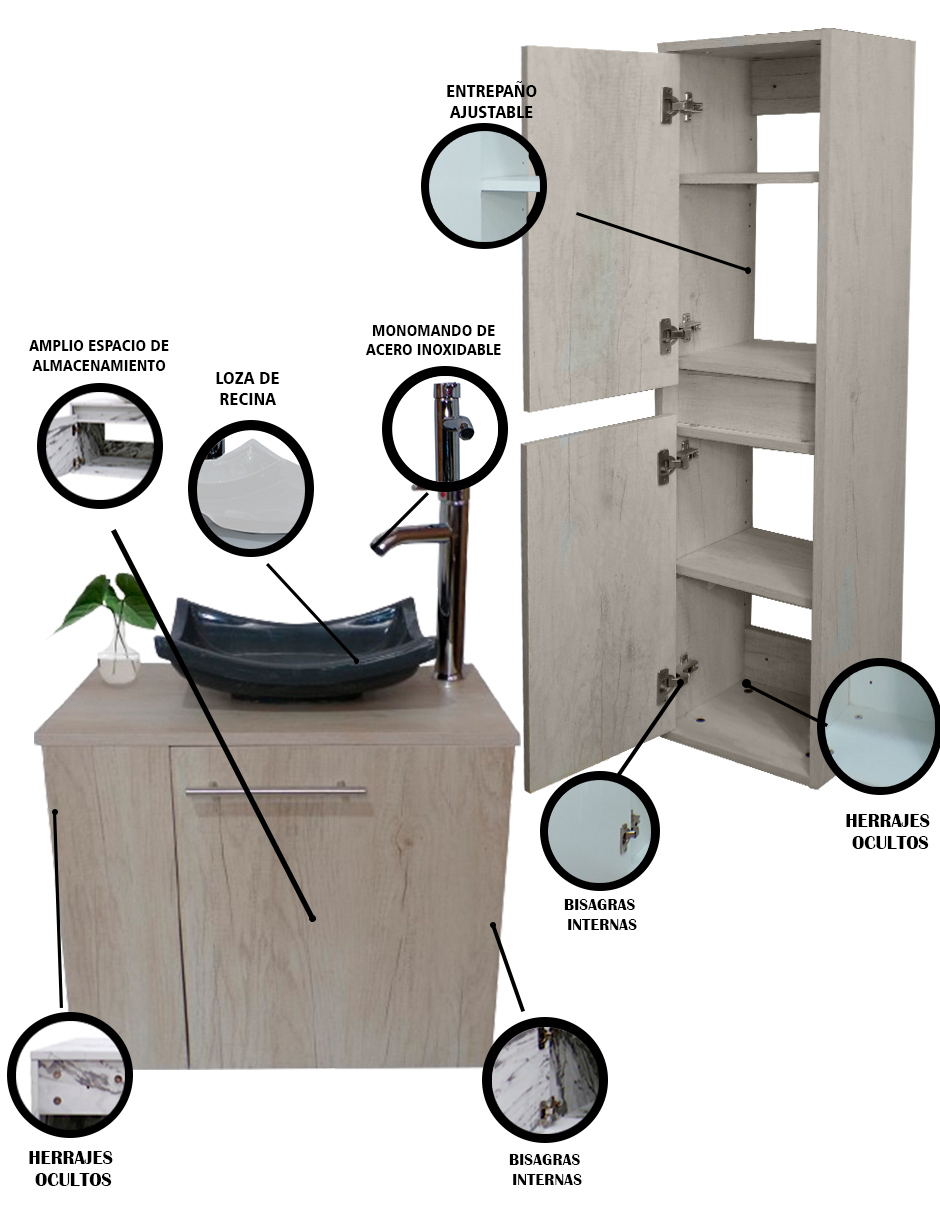 Foto 6 pulgar | Combo Gabinete De Baño Con Lavamanos + Gabinete De Almacenamiento Francesco