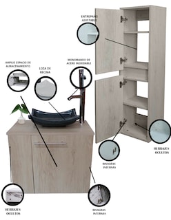 Foto 5 | Combo Gabinete De Baño Con Lavamanos + Gabinete De Almacenamiento Francesco