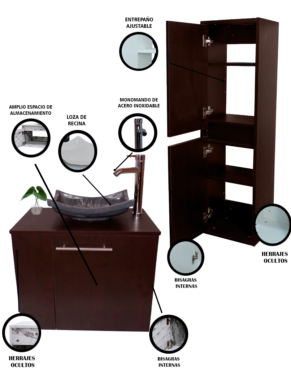 Foto 6 pulgar | Combo Gabinete De Baño Con Lavamanos + Gabinete De Almacenamiento Francesco