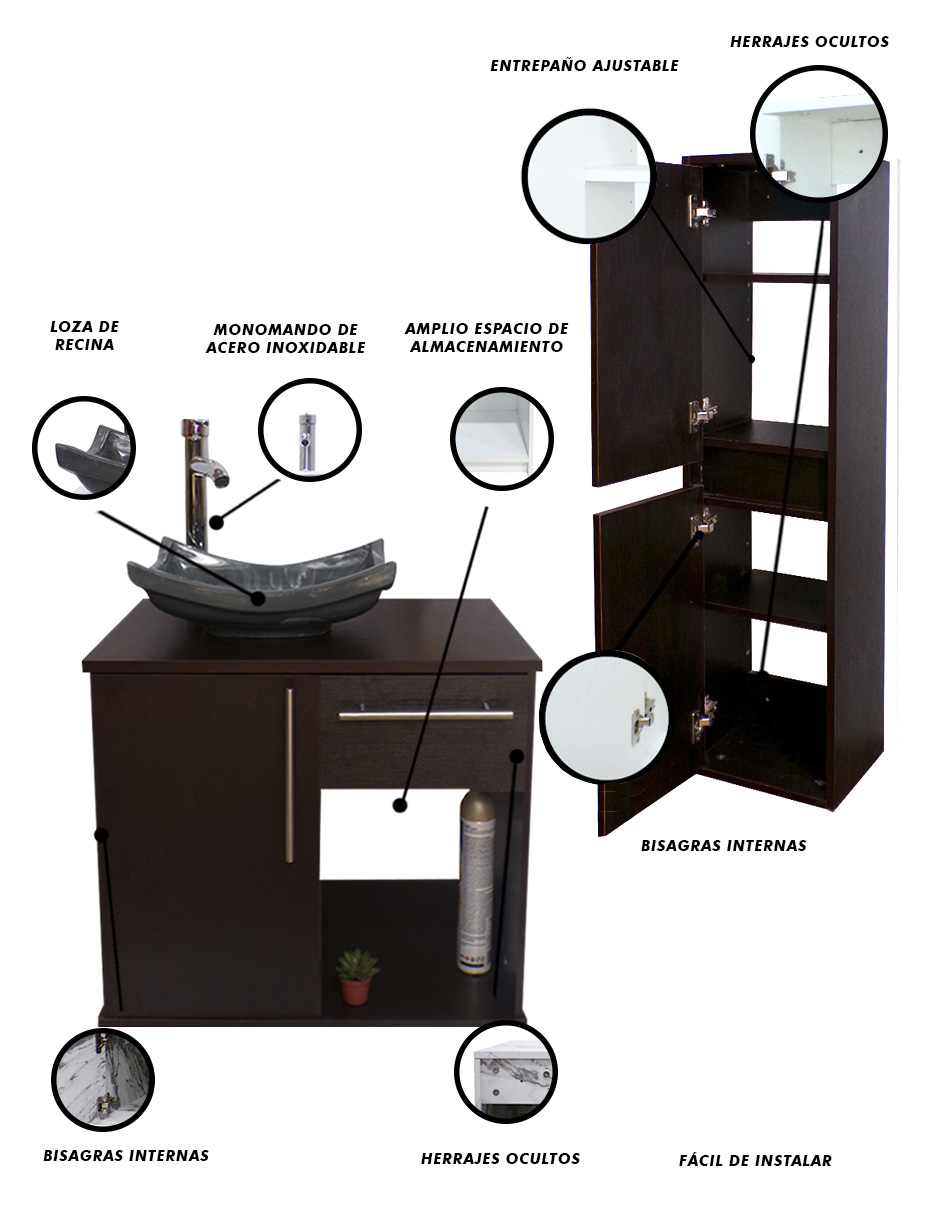 Foto 5 | Combo De Gabinete Para Baño Con Lavamanos Y Monomando + Gabinete De Almacenamiento Jacquemart