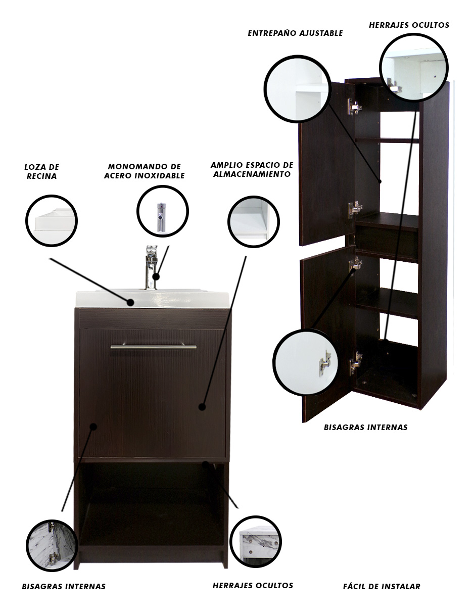 Foto 6 pulgar | Combo De Gabinete Con Lavamanos Y Monomando + Gabinete Almacenamiento Seine