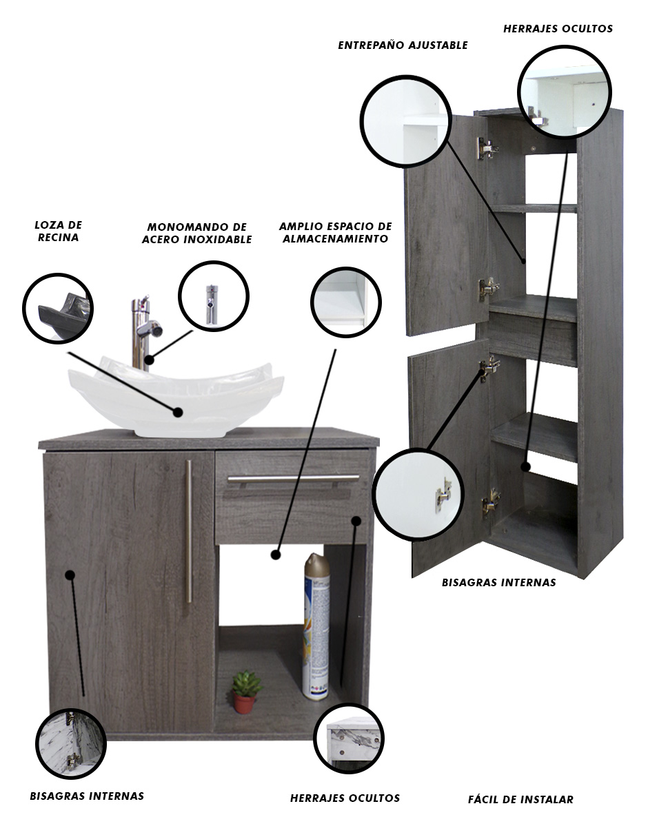 Foto 5 | Combo De Gabinete Para Baño Con Lavamanos Y Monomando + Gabinete De Almacenamiento Jacquemart