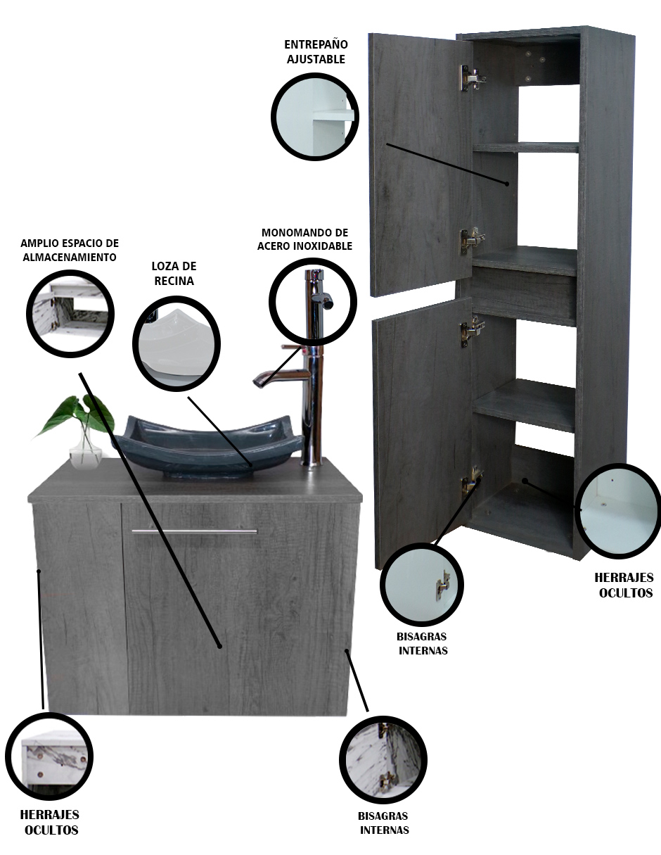 Foto 6 pulgar | Combo Gabinete De Baño Con Lavamanos + Gabinete De Almacenamiento Francesco