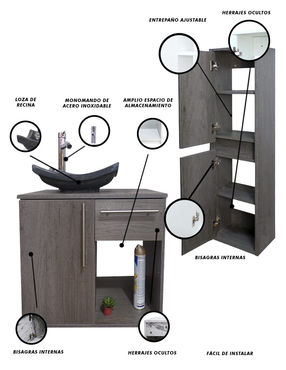 Foto 6 pulgar | Combo De Gabinete Para Baño Con Lavamanos Y Monomando + Gabinete De Almacenamiento Jacquemart