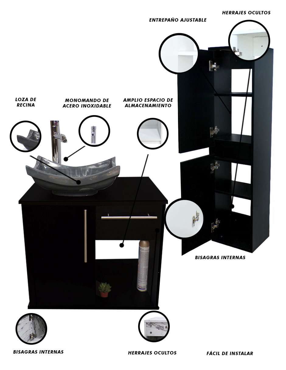 Foto 6 pulgar | Combo De Gabinete Para Baño Con Lavamanos Y Monomando + Gabinete De Almacenamiento Jacquemart