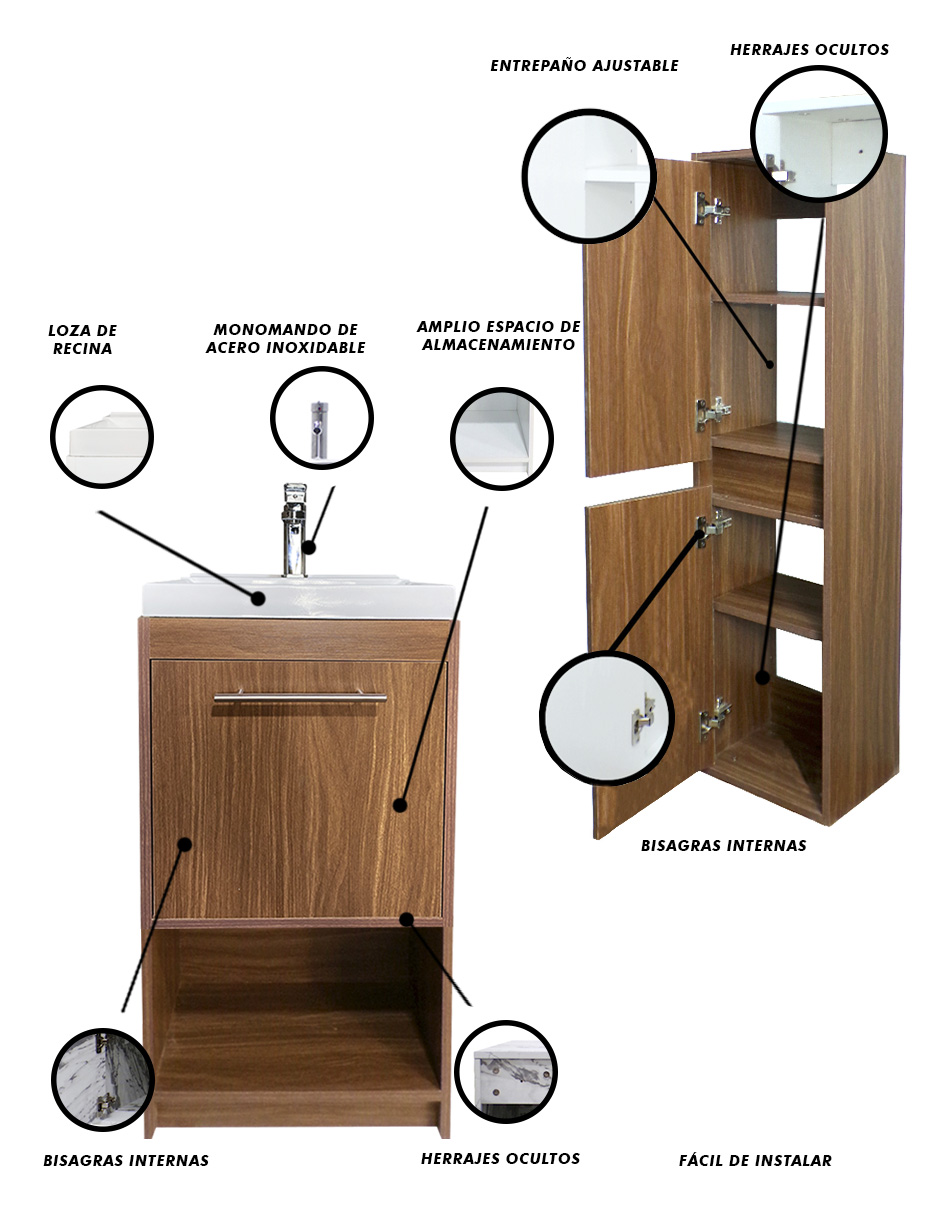 Foto 6 pulgar | Combo De Gabinete Con Lavamanos Y Monomando + Gabinete Almacenamiento Seine