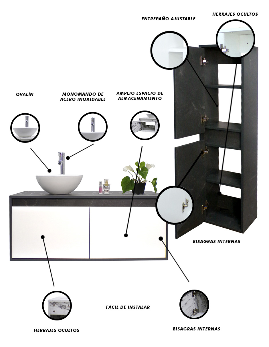 Foto 6 pulgar | Combo de Gabinete para Baño con Ovalín y Monomando más Gabinete de Almacenamiento Esbly