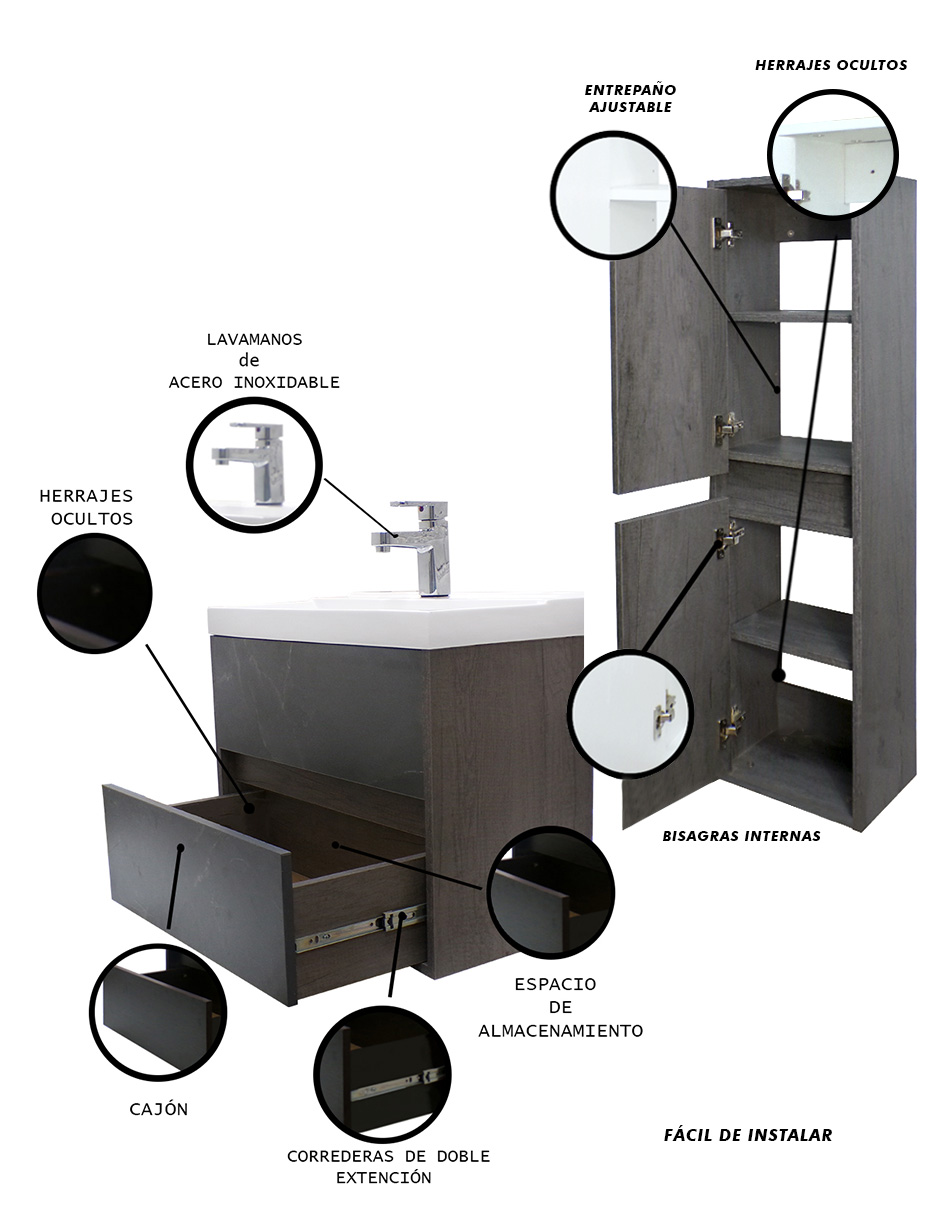 Foto 5 | Gabinete de Baño con Lavamanos y Monomando + Mueble de Almacenamiento