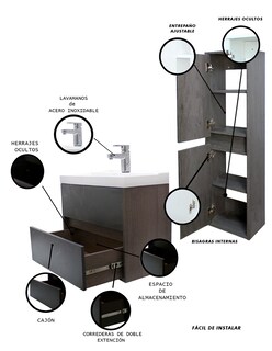 Foto 5 | Gabinete de Baño con Lavamanos y Monomando + Mueble de Almacenamiento
