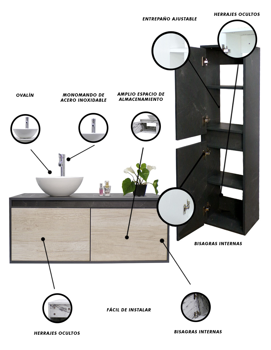 Foto 6 pulgar | Gabinete para Baño con Ovalin+Mueble de Almacenamiento