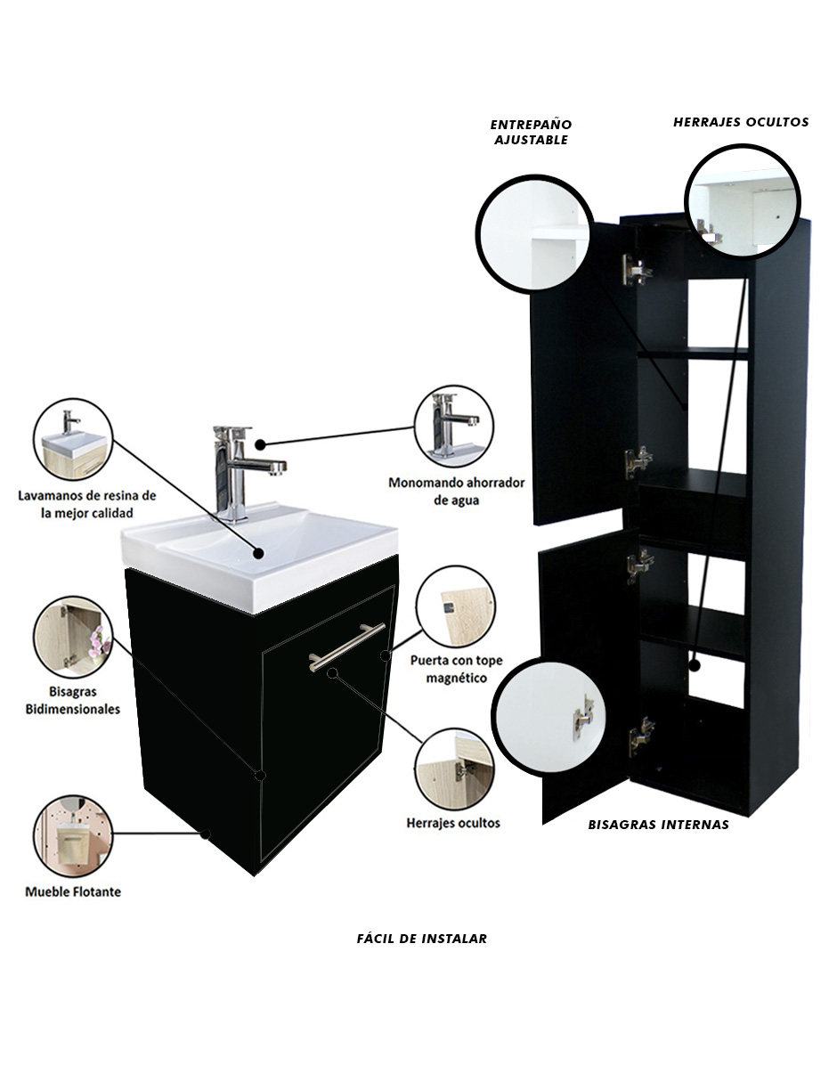 Foto 5 | Combo de Gabinete con Lavamanos y Monomando Flotante más Gabinete Almacenamiento Seine