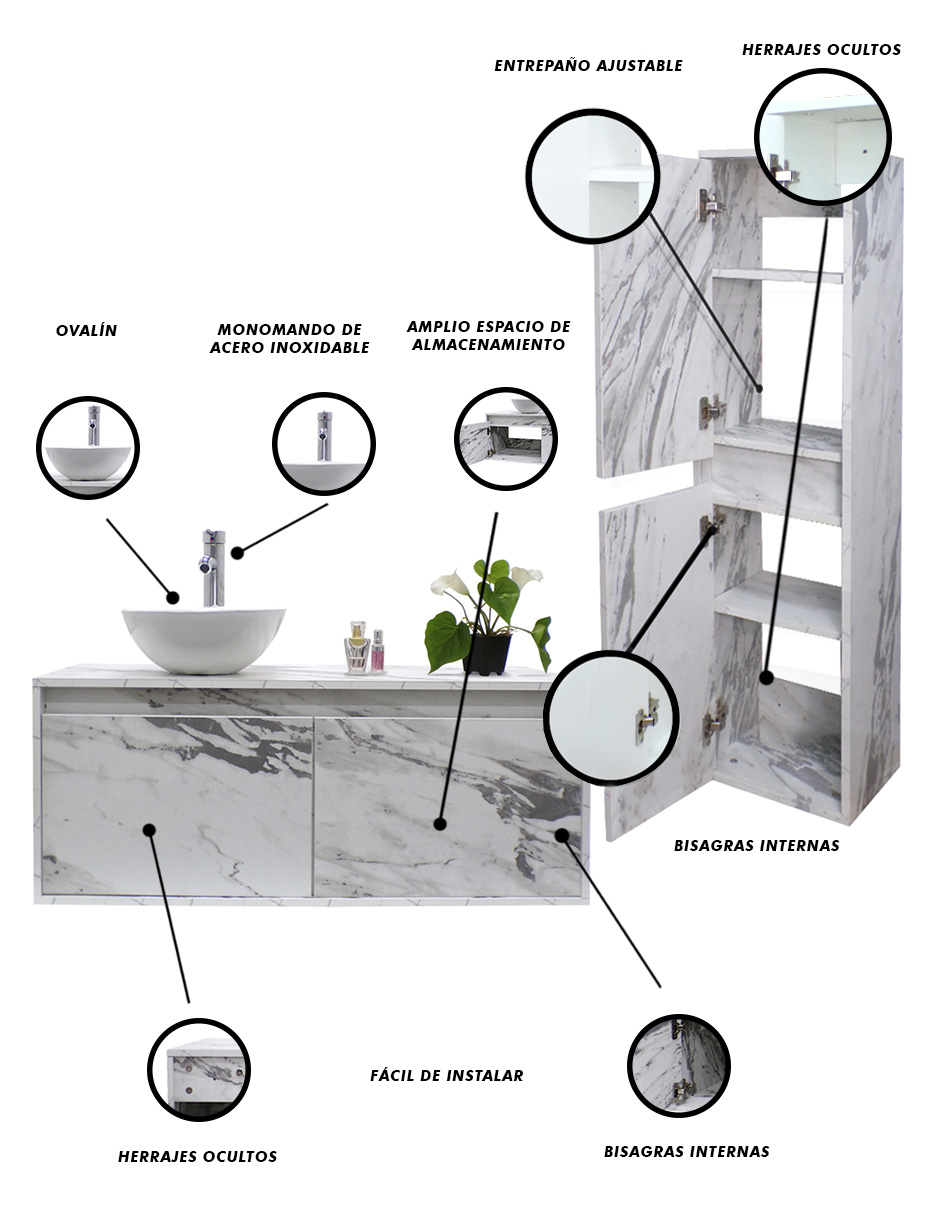Foto 6 pulgar | Combo de Gabinete para Baño con Ovalín y Monomando más Gabinete de Almacenamiento Esbly