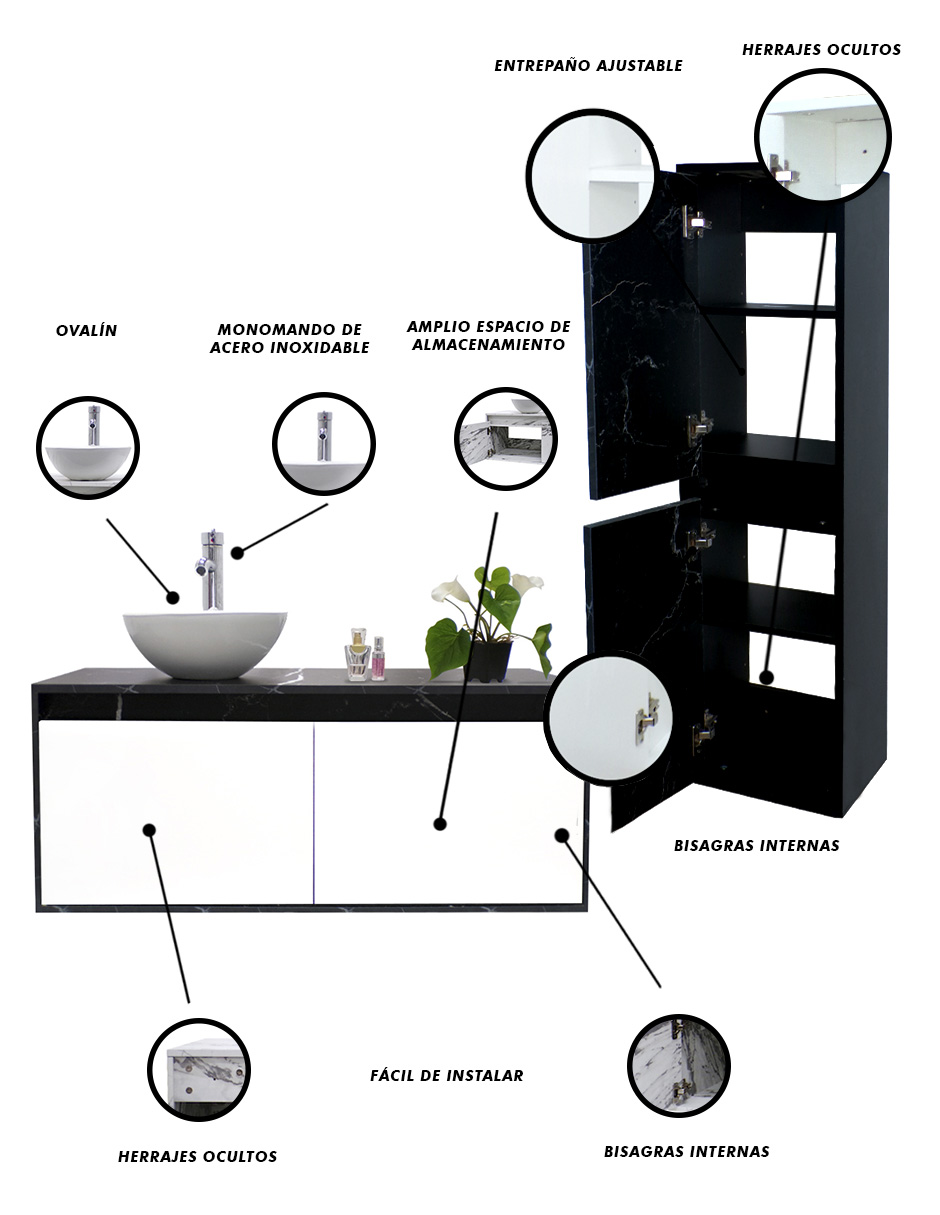 Foto 6 pulgar | Gabinete para Baño con Ovalin+Mueble de Almacenamiento