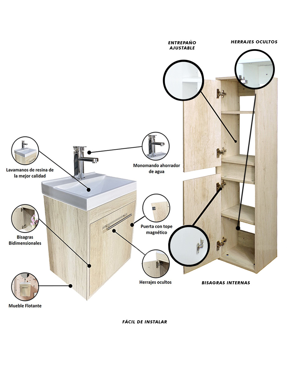 Foto 5 | Combo de Gabinete con Lavamanos y Monomando Flotante más Gabinete Almacenamiento Seine