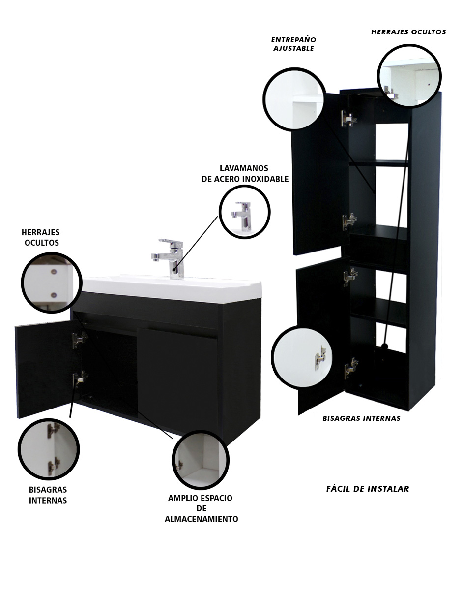 Foto 5 | Combo de Gabinete de Baño con Lavamanos y Monomando más Gabinete de Almacenamiento Bourdelle