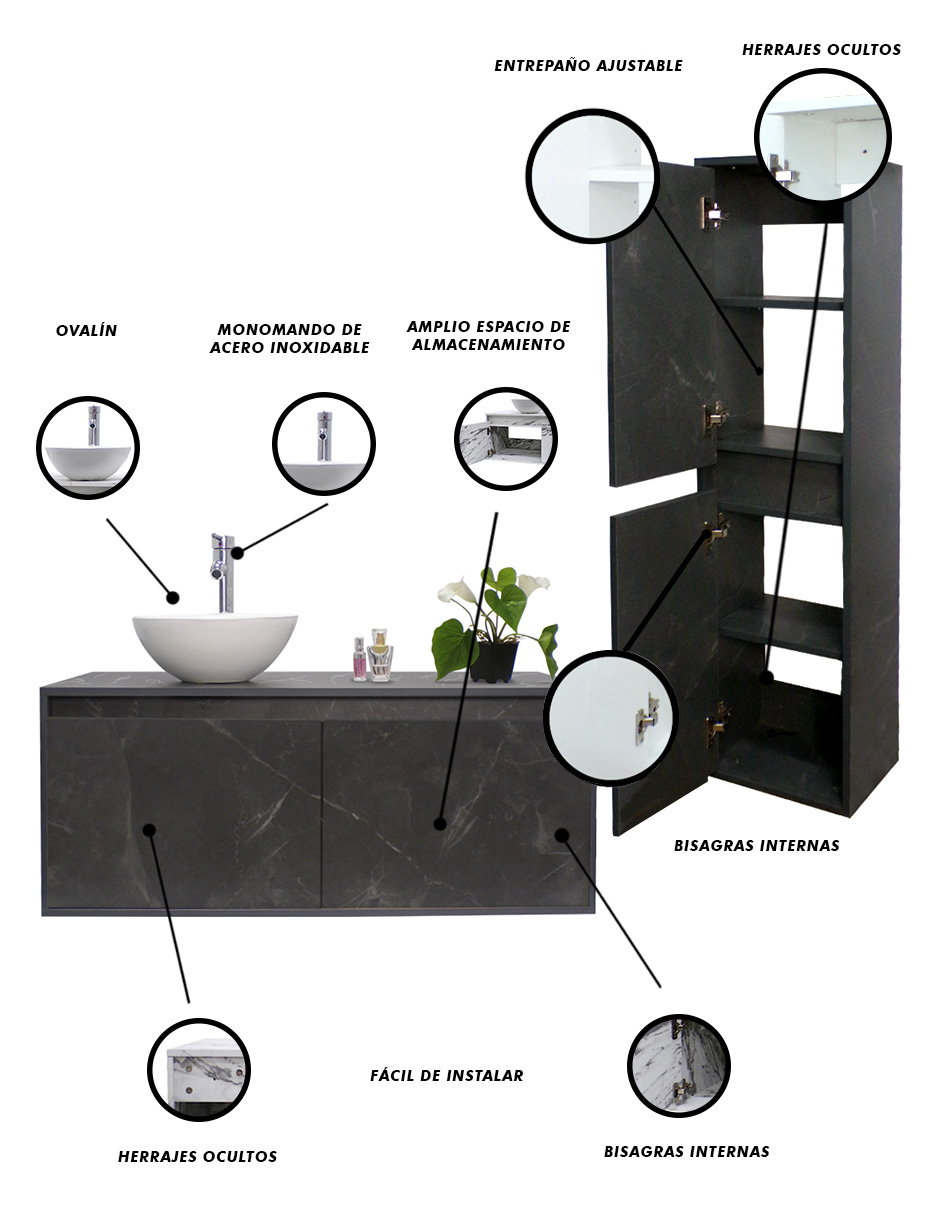 Foto 6 pulgar | Combo de Gabinete para Baño con Ovalín y Monomando más Gabinete de Almacenamiento Esbly