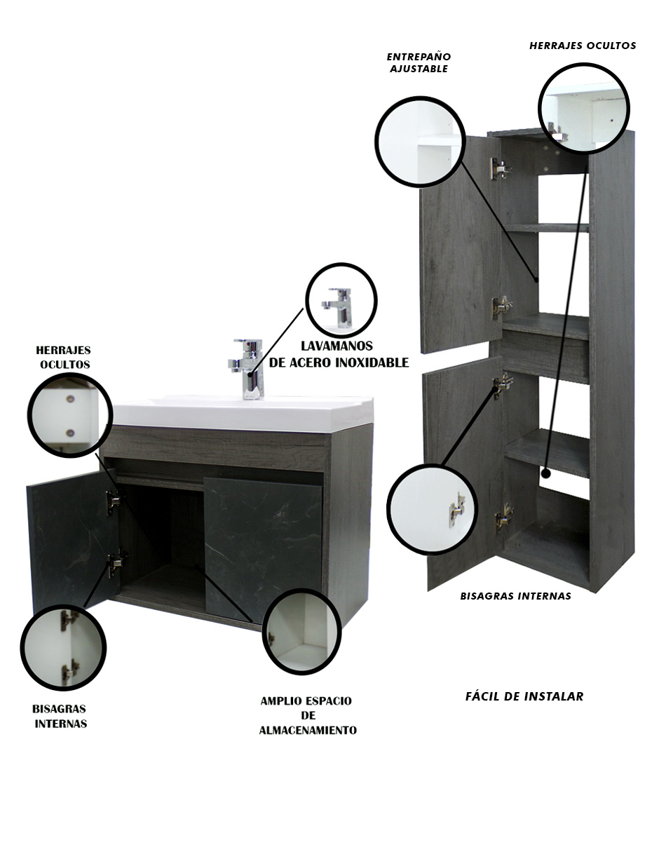 Foto 5 | Combo de Gabinete de Baño con Lavamanos y Monomando + Gabinete de Almacenamiento Bourdelle