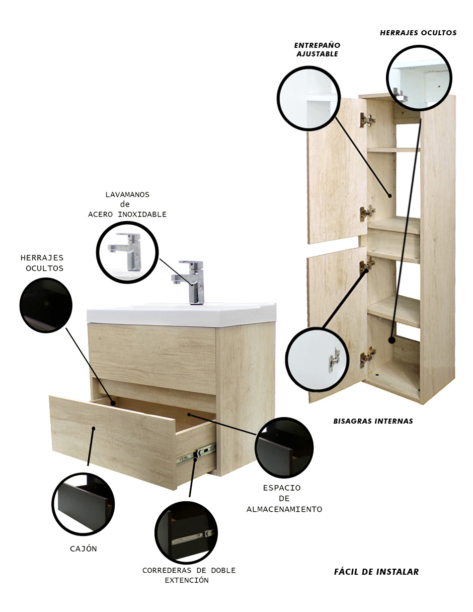 Foto 5 | Gabinete de Baño con Lavamanos y Monomando + Gabinete de Almacenamiento