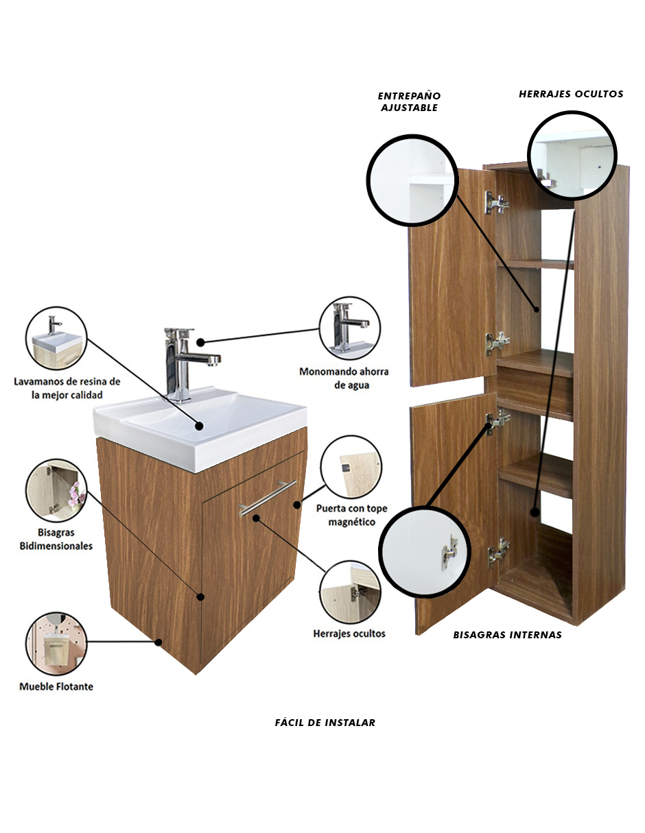 Foto 5 | Combo de Gabinete con Lavamanos y Monomando Flotante más Gabinete Almacenamiento Seine