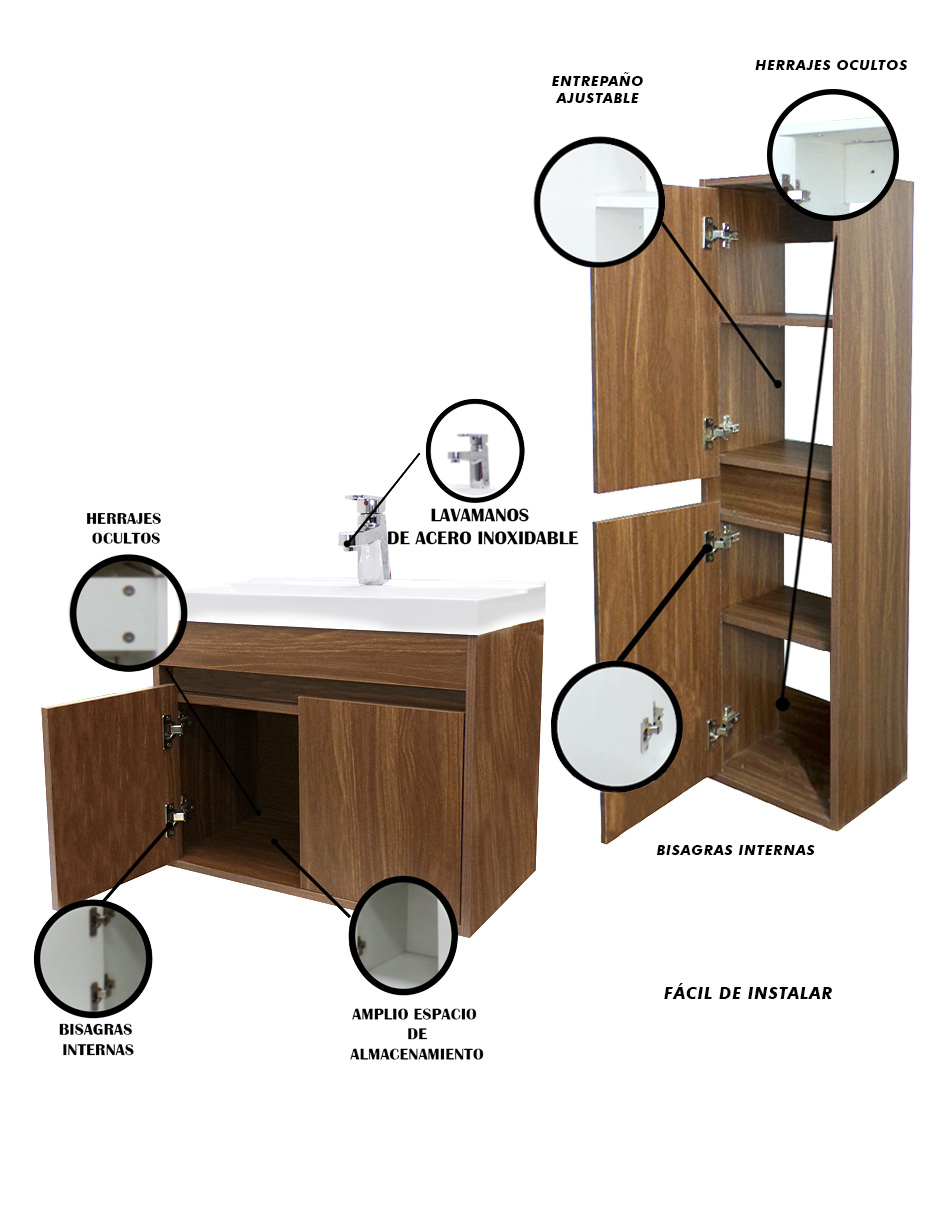 Foto 6 pulgar | Combo de Gabinete de Baño con Lavamanos y Monomando más Gabinete de Almacenamiento Bourdelle