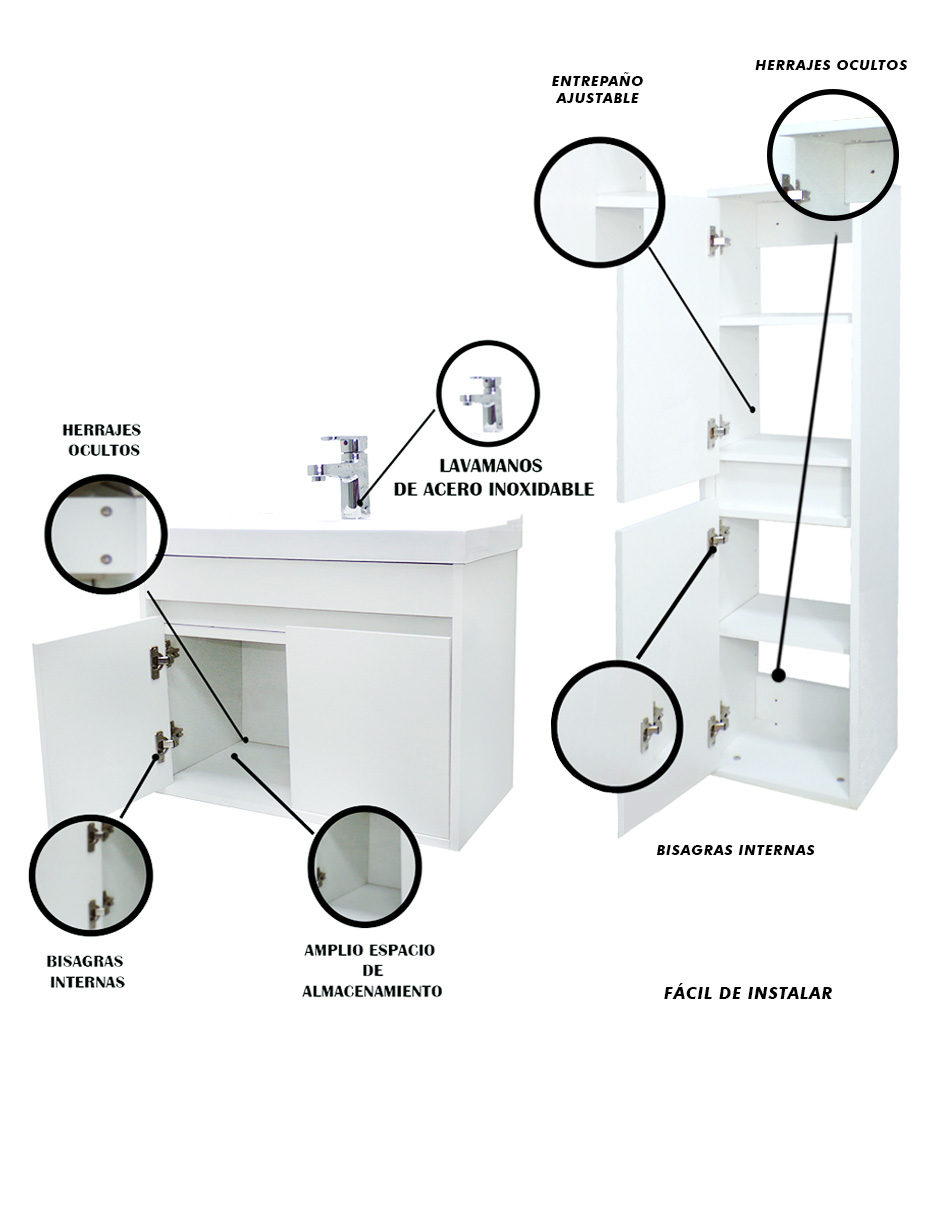 Foto 6 pulgar | Combo de Gabinete de Baño con Lavamanos Y Monomando + Gabinete de Almacenamiento Bourdelle