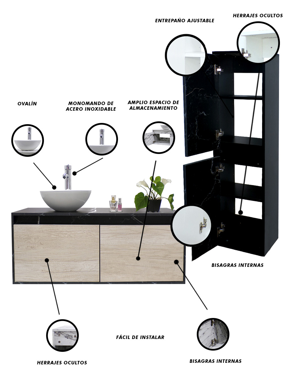 Foto 6 pulgar | Gabinete para Baño con Ovalin+Mueble de Almacenamiento