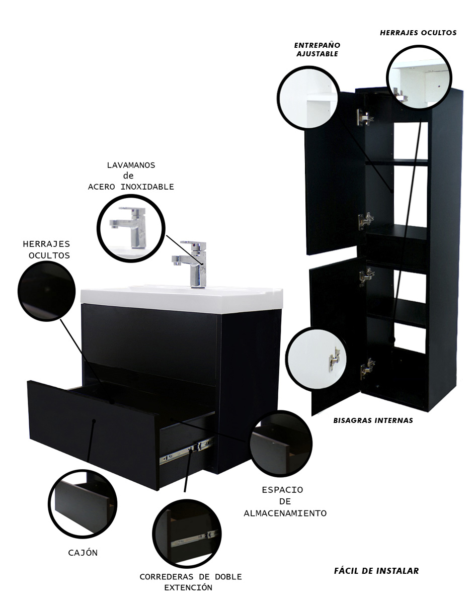 Foto 6 pulgar | Gabinete de Baño con Lavamanos y Monomando + Mueble de Almacenamiento