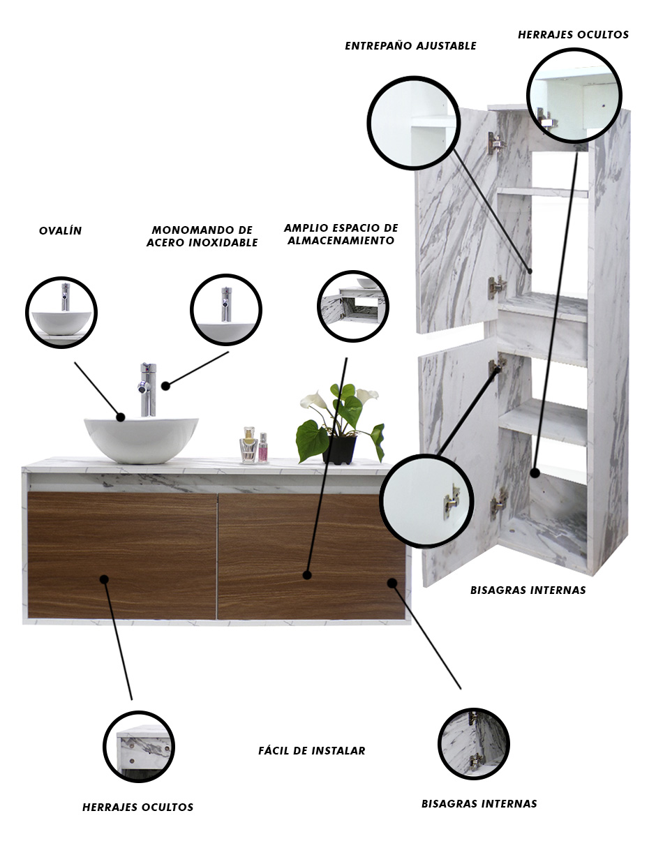 Foto 6 pulgar | Combo de Gabinete para Baño con Ovalín y Monomando más Gabinete de Almacenamiento Esbly