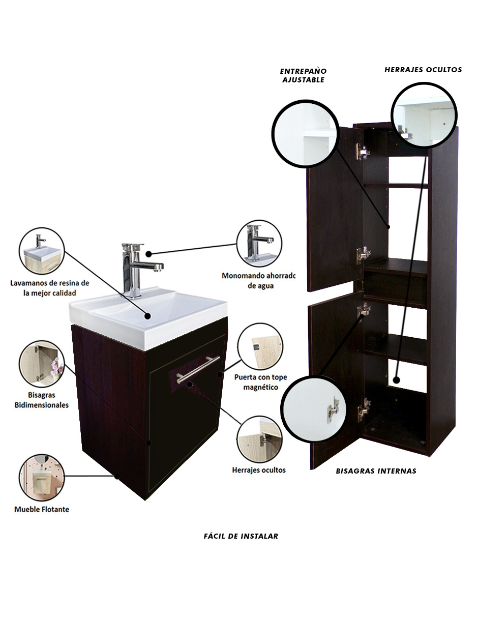 Foto 5 | Combo de Gabinete con Lavamanos y Monomando Flotante más Gabinete Almacenamiento Seine