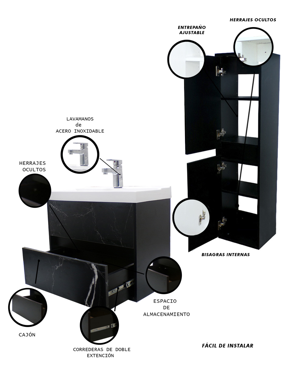 Foto 6 pulgar | Gabinete de Baño con Lavamanos y Monomando + Mueble de Almacenamiento Lorette