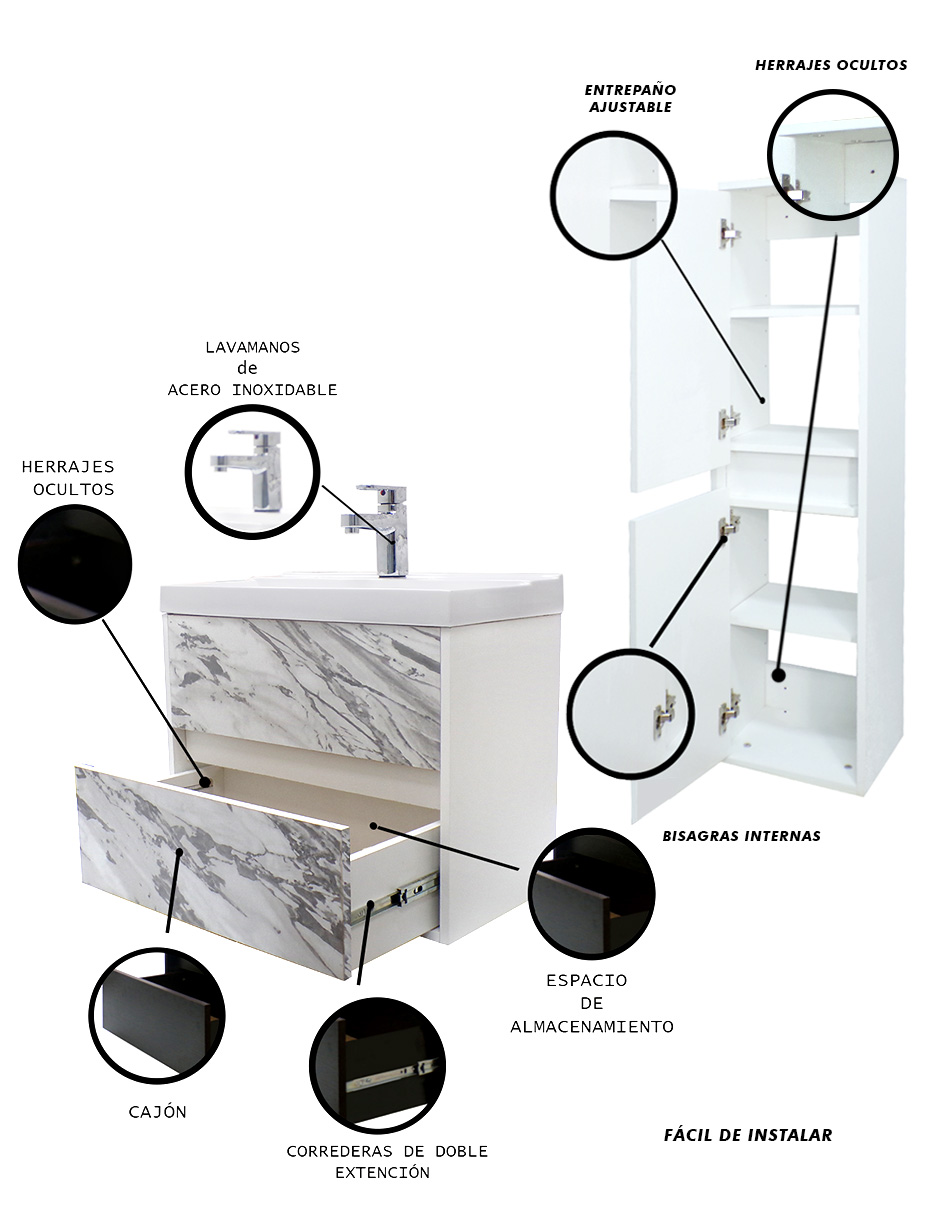 Foto 6 pulgar | Gabinete de Baño con Lavamanos y Monomando + Gabinete de Almacenamiento