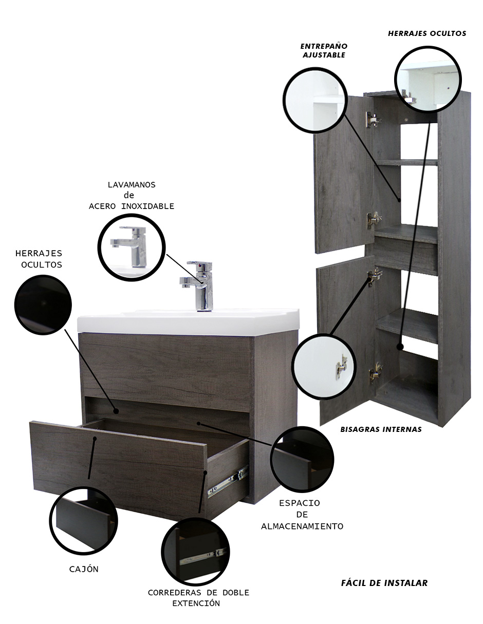 Foto 5 | Gabinete de Baño con Lavamanos y Monomando + Gabinete de Almacenamiento