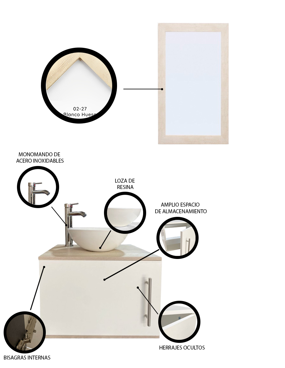 Foto 4 pulgar | Gabinete para Baño con Ovalín Y Espejo Decorativo Decomobil Zúrich