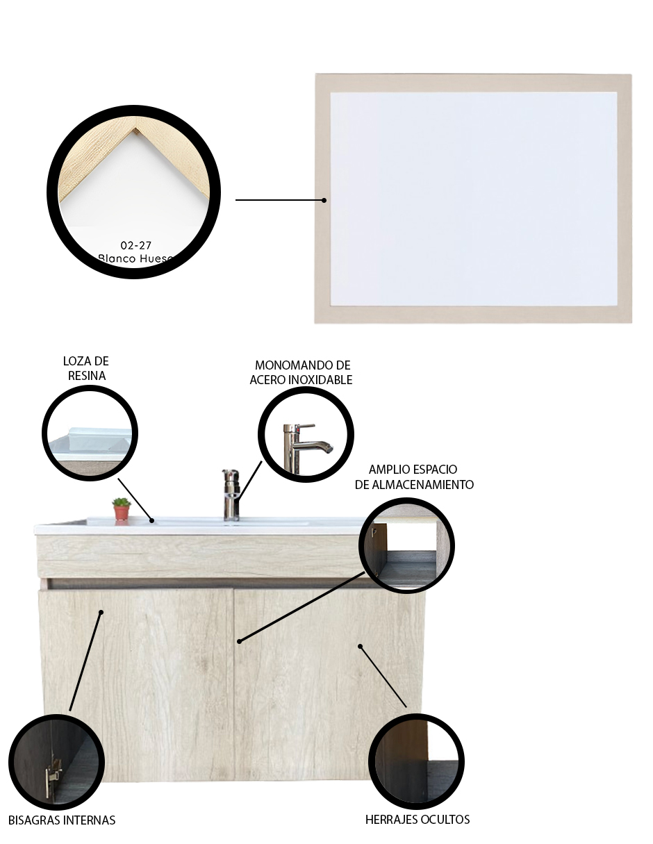 Foto 3 | Gabinete para Baño con Lavabo y Espejo Decorativo Decomobil Lucerna