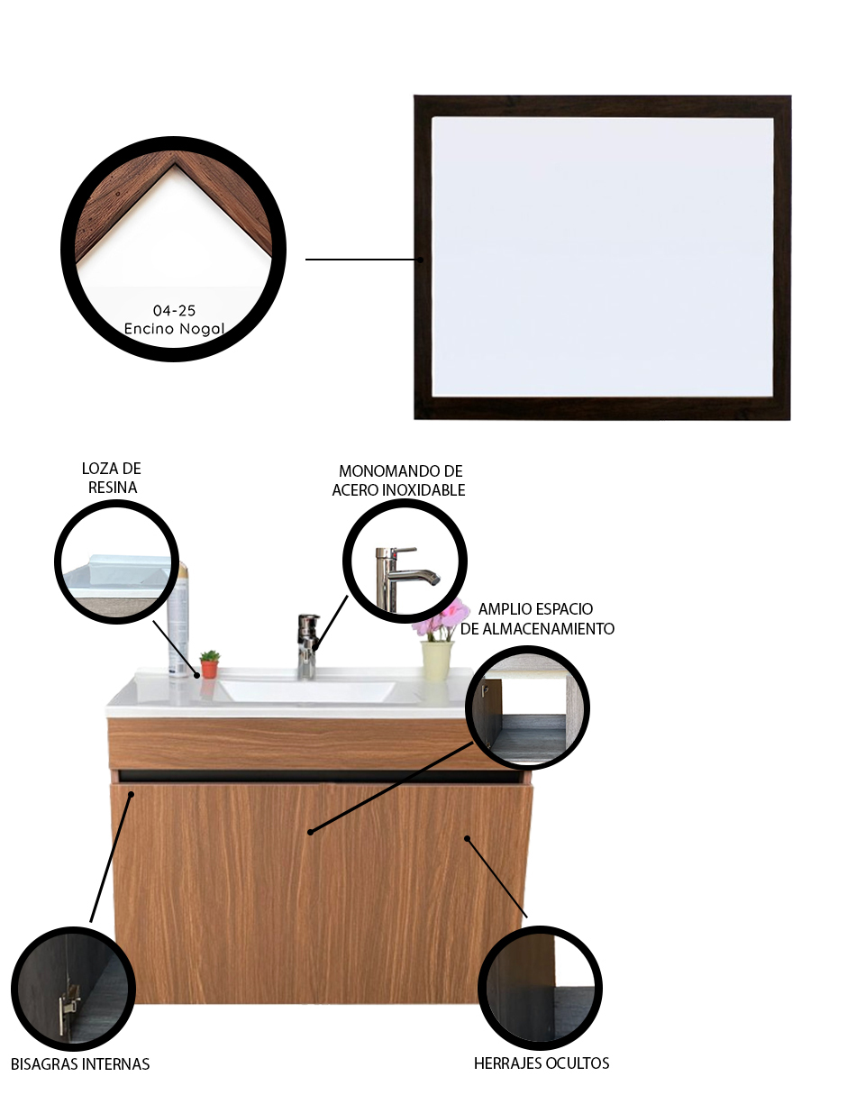 Foto 4 pulgar | Gabinete para Baño con Lavabo y Espejo Decorativo Decomobil Lucerna