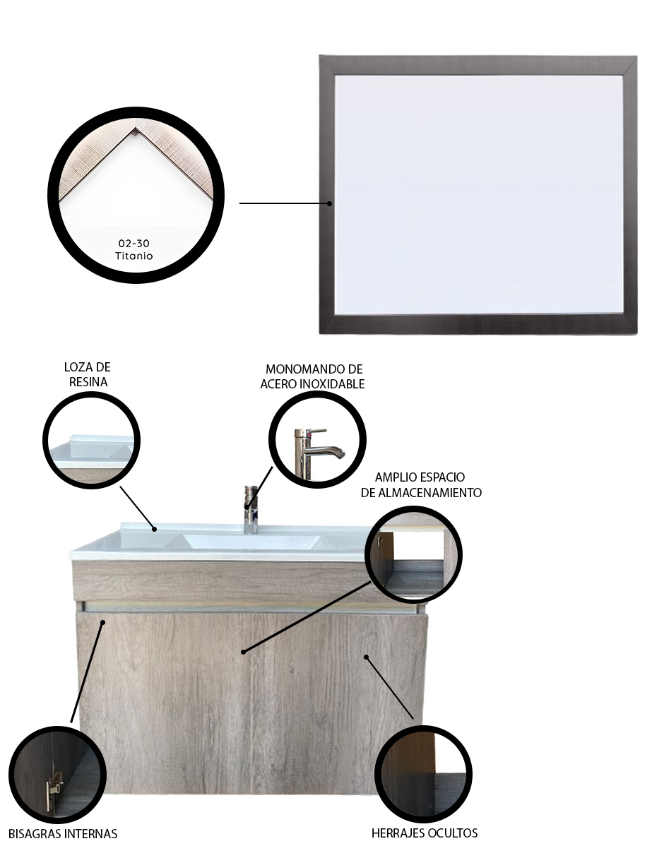 Foto 4 pulgar | Gabinete para Baño con Lavabo y Espejo Decorativo Decomobil Lucerna