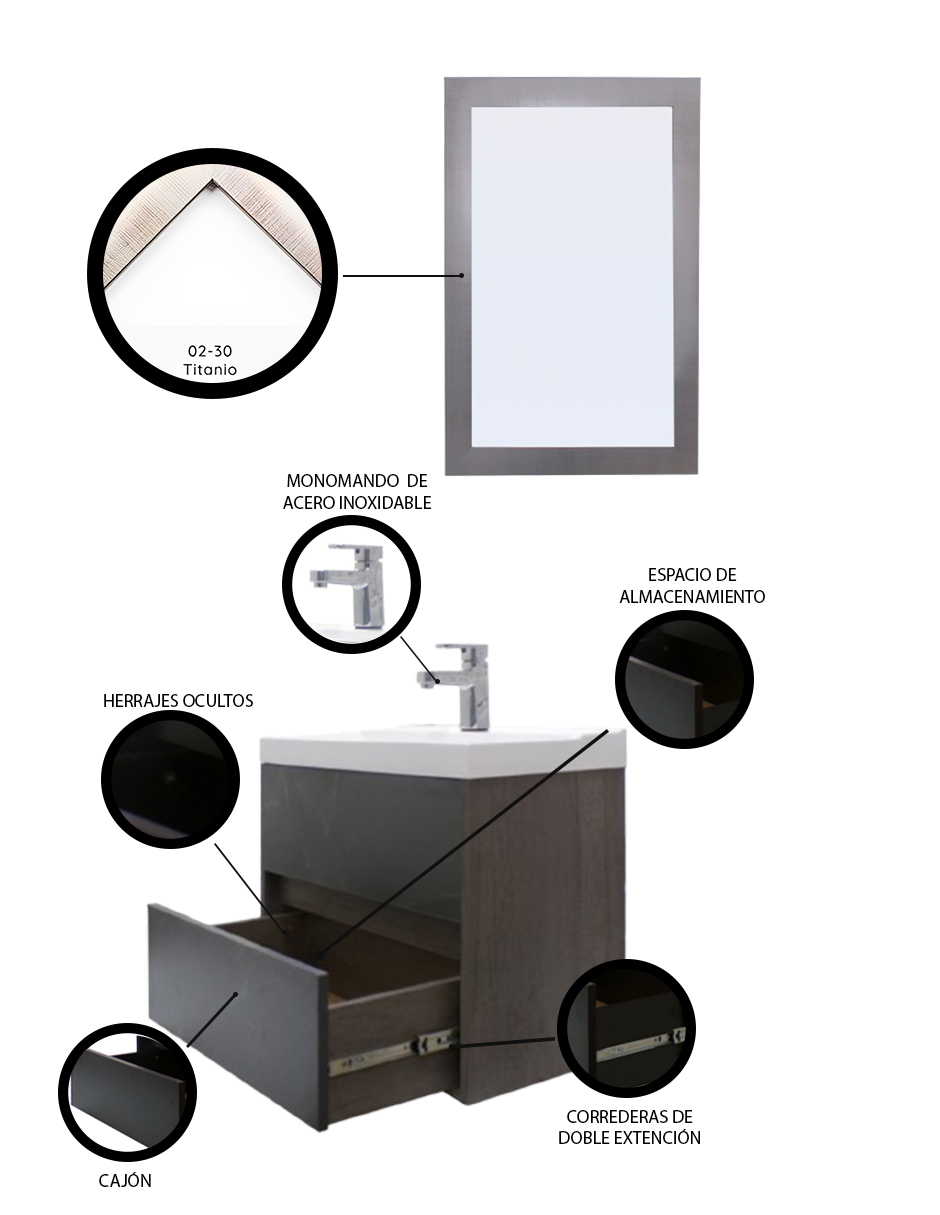 Foto 6 pulgar | Gabinete para Baño con Lavabo y Espejo Decorativo Decomobil Sion