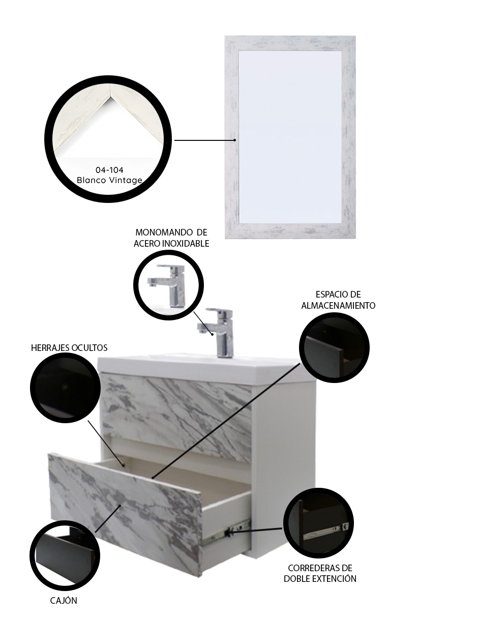 Foto 6 pulgar | Gabinete para Baño con Lavabo y Espejo Decorativo Decomobil Sion