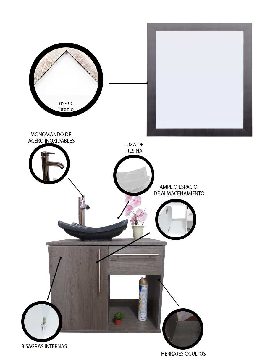 Foto 6 pulgar | Gabinete para Baño Con Lavabo Y Espejo Decorativo Decomobil Soleura